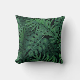 Tropical Night Green: Muster für exotische Pflanze Kissen
