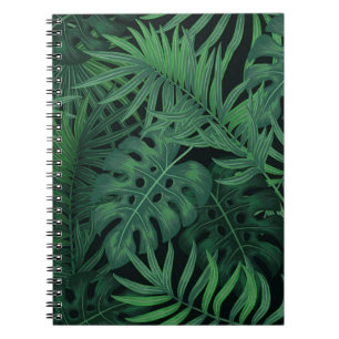 Tropical Night Green: Muster für exotische Pflanze Notizblock