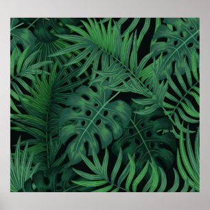 Tropical Night Green: Muster für exotische Pflanze Poster