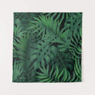 Tropical Night Green: Muster für exotische Pflanze Wandteppich