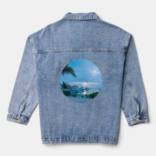 Tropical Oasis Denim Jacket: Palm Trees & Resort Jeansjacke