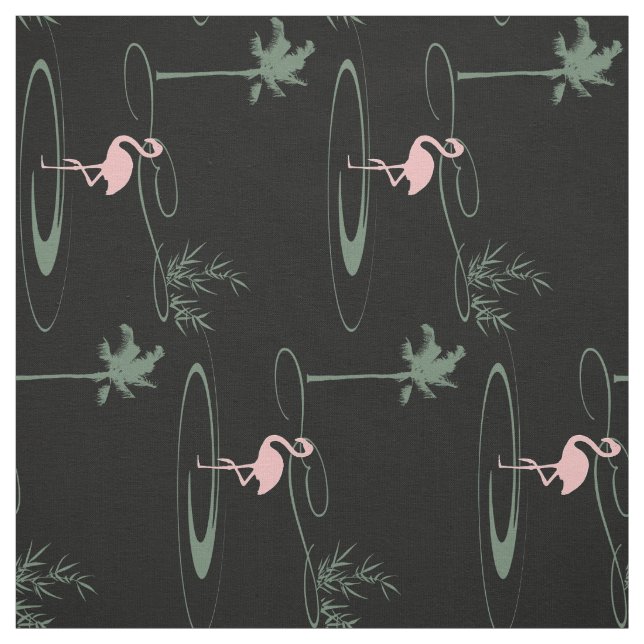 Tropical Oasis Palm Tree Flamingo Schwarzes Muster Stoff (Muster)