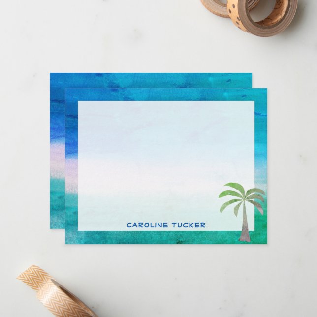 Tropical Ocean Beach Palm Tree Stationery Mitteilungskarte (Vorderseite/Rückseite Beispiel)