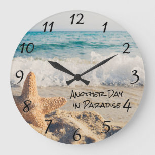 Tropical Ocean View Beach Life Starfish Waves Große Wanduhr