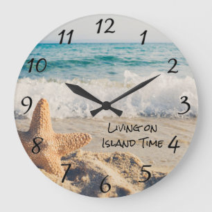 Tropical Ocean View Beach Life Starfish Waves Große Wanduhr