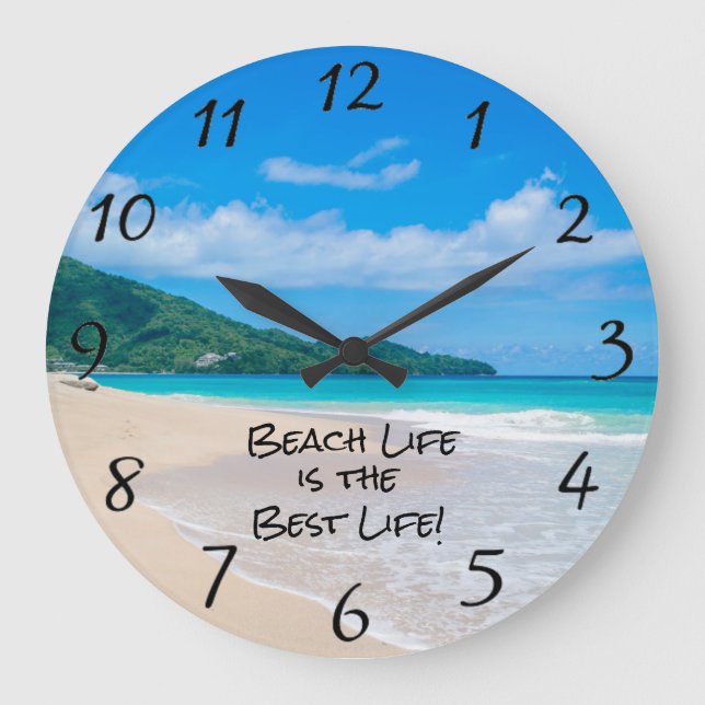 Tropical Ocean View Beach Life Waves Große Wanduhr (Vorderseite)