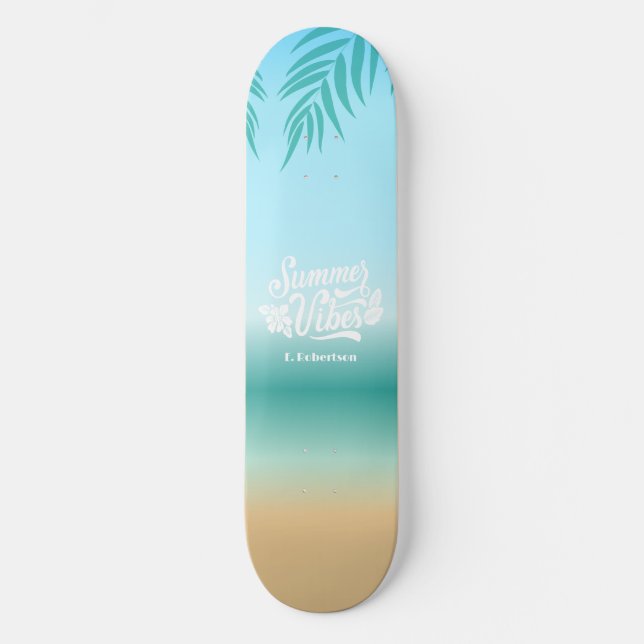 Tropical Ombre Beach Summer Vibes Monogram Skateboard (Vorderseite)