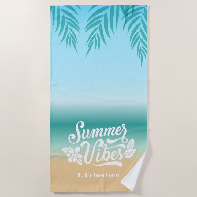 Tropical Ombre Beach Summer Vibes Monogram Strandtuch (Vorderseite)