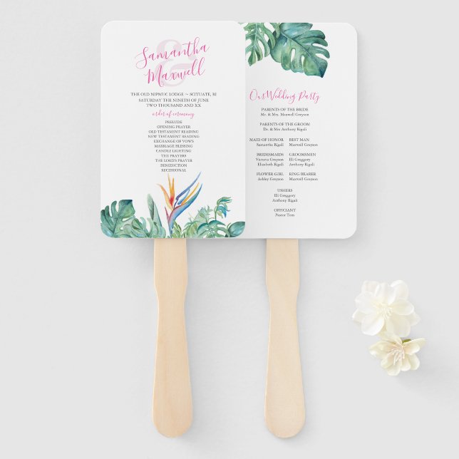 Tropical Orange Blume Wedding Program Fan Fächer (Vorne und Hinten)