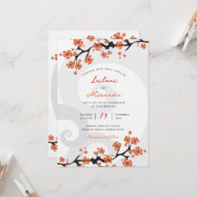 Tropical Orange Hibiskus Fusion Gray Swirl Wedding