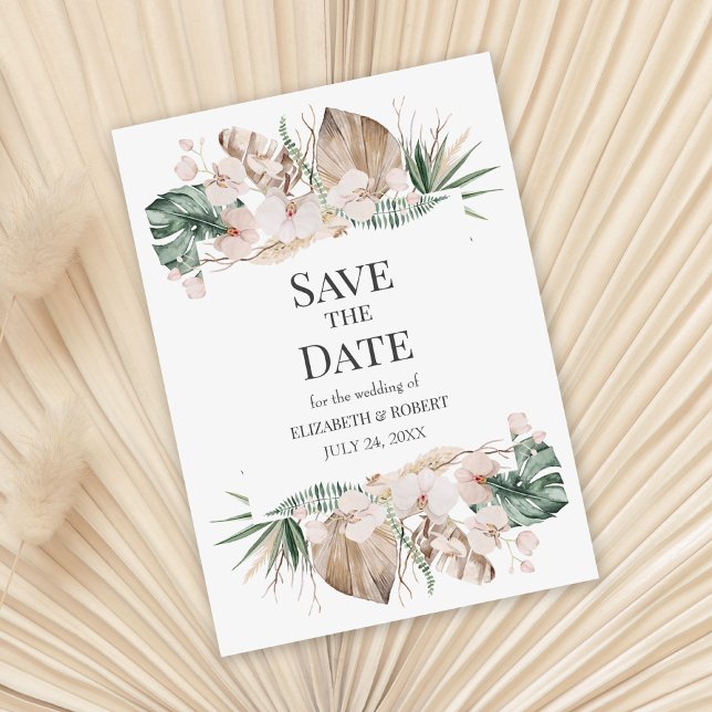 Tropical Orchid and Monstera Save the Date Card Einladung (Von Creator hochgeladen)