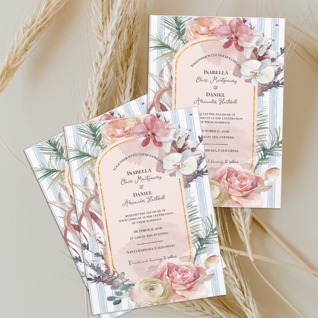 Tropical Orchid Arch Floral Destination Wedding  Einladung (Tropical Orchid Arch Wedding Invitation | Blush Floral Destination Beach Wedding Invite)