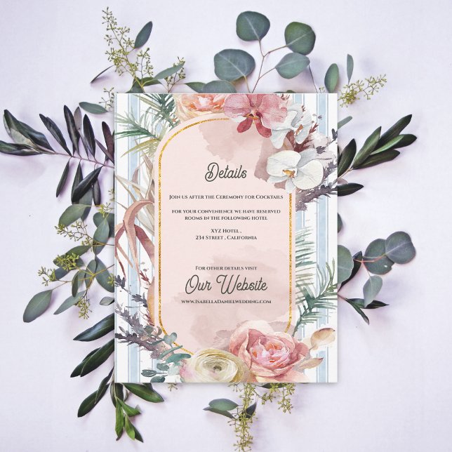 Tropical Orchid Floral Destination Wedding Details Begleitkarte (Tropical Orchid Wedding Details Card | Blush Floral Destination Beach Info Enclosure)