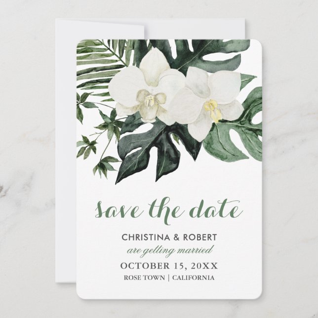 Tropical Orchid Monstera Botanical Save the Date (Vorderseite)