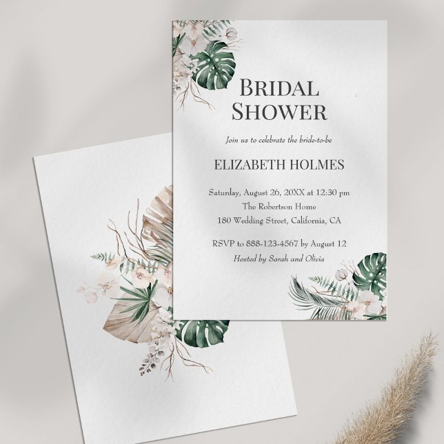 Tropical Orchid Monstera Bridal Einladung (Tropical Orchid Monstera Bridal Shower Invitation on white background)