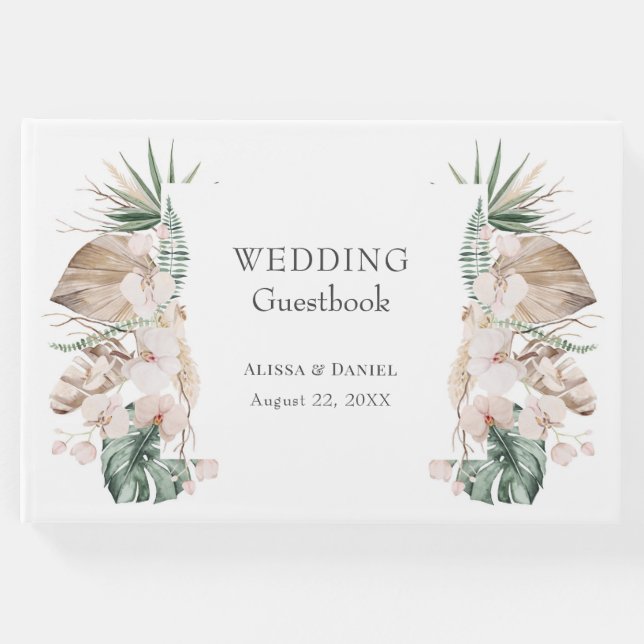 Tropical Orchid Monstera Wedding Guest Book Gästebuch (Vorderseite)