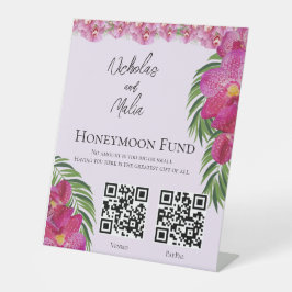 Tropical Orchid Wedding QR Code Honeymoon Fund Sockelschild