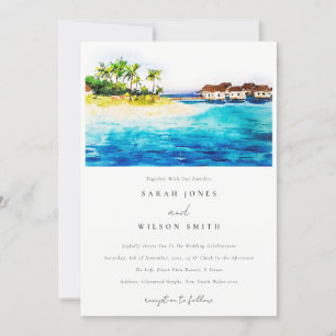 Tropical Overwater Villa Seascape Beach Hochzeit Einladung