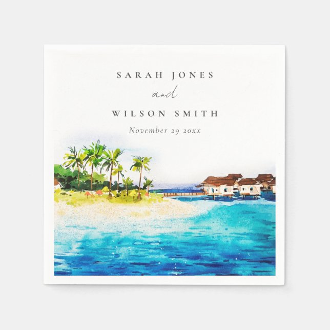 Tropical Overwater Villa Seascape Beach Hochzeit Serviette (Vorderseite)