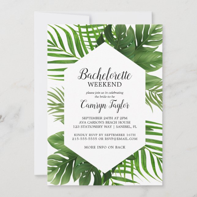 Tropical Palm Bachelorette Wochenende Einladung (Vorderseite)