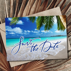 Tropical Palm Beach Hochzeit in Urlaubsort Foto Save The Date