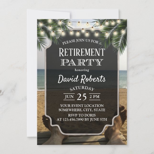Tropical Palm Beach Retirement Party Einladung (Vorderseite)
