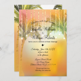 Tropical Palm Beach String Lights Wedding Einladung