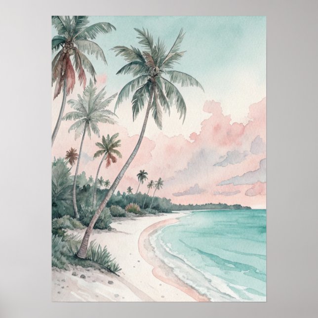Tropical Palm Beach Watercolor Poster (Vorne)