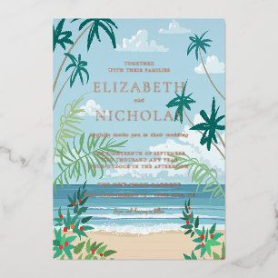 Tropical Palm Beach Wedding Folieneinladung