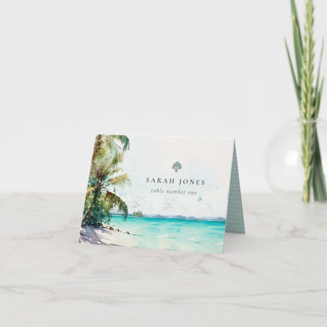 Tropical Palm Beach Wedding Platzkarte Broccoli Dankeskarte (Vorderseite)