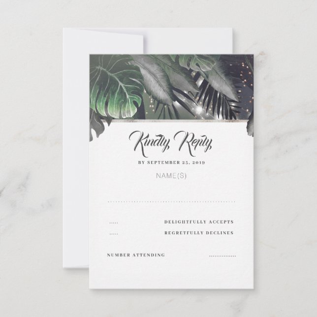 Tropical Palm Beach Wedding UAWG RSVP Karte (Vorderseite)