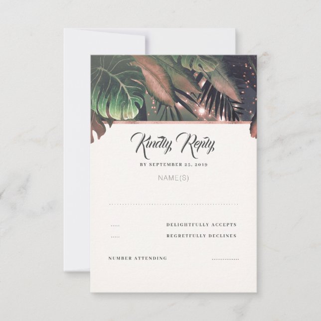 Tropical Palm Beach Wedding UAWG RSVP Karte (Vorderseite)