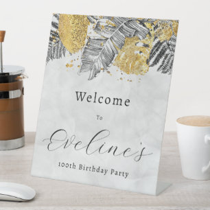 Tropical Palm Black Gold 100. Geburtstag Willkomme Sockelschild