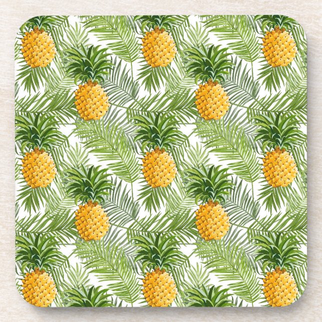 Tropical Palm Blätter & Ananas Getränkeuntersetzer (Vorderseite)