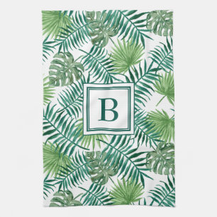 Tropical Palm Blätter Botanical Pattern Monogram Geschirrtuch