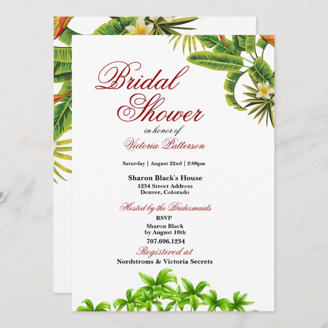 Tropical Palm Blätter Bridal Dusche Einladungen (Vorne/Hinten)