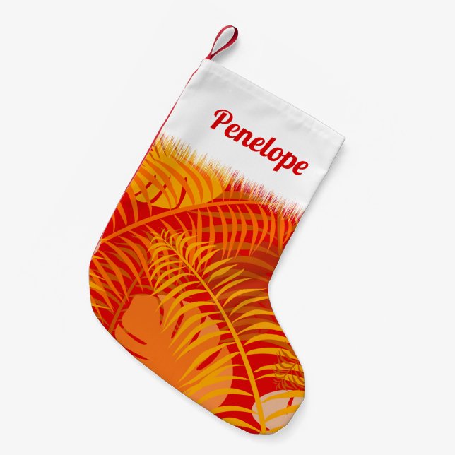 Tropical Palm Blätter Cosy Orange Red Kleiner Weihnachtsstrumpf (Vorderansicht (hängend))