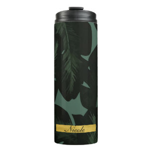 Tropical Palm Blätter Elegante Schwarz Custom Thermosbecher