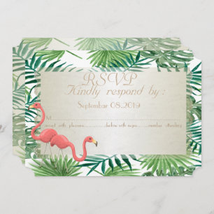 Tropical Palm Blätter, Flamingos Wedding RSVP Card Einladung