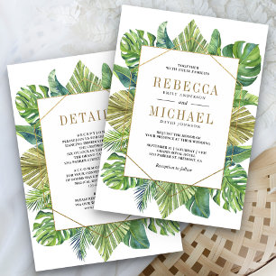 Tropical Palm Blätter Gold auf einer Hochzeit Einladung