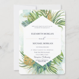 Tropical Palm Blätter Gold Summer Wedding Einladung