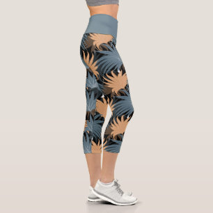 Tropical Palm Blätter Gray Foliage Yoga Übung Capri Leggings