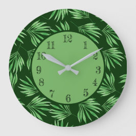 Tropical Palm Blätter Green Foliage Modern Große Wanduhr