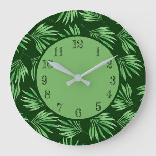 Tropical Palm Blätter Green Foliage Modern Große Wanduhr