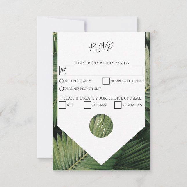 Tropical Palm Blätter Greenerity Wedding RSVP Kart (Vorderseite)