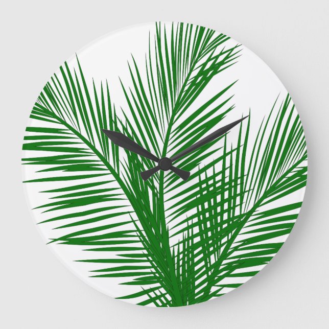 Tropical Palm Blätter Große Wanduhr (Vorderseite)