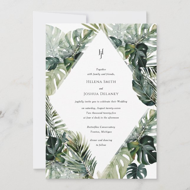 Tropical Palm Blätter Hochzeit Einladung | Beach (Vorderseite)