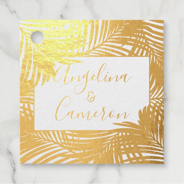 Tropical Palm Blätter Island Wedding REAL FOIL Geschenkanhänger (Vorderseite)