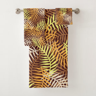 Tropical Palm Blätter Muster braune Gelbe Fern Badhandtuch Set