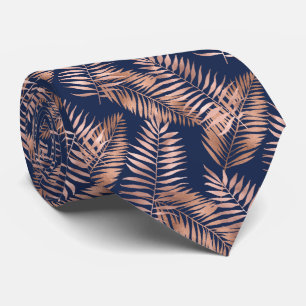 Tropical Palm Blätter Muster Rose Gold Navy Blue Krawatte
